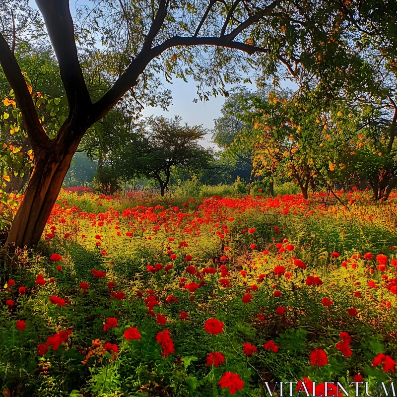 AI ART Field of Flowers Underneath Trees