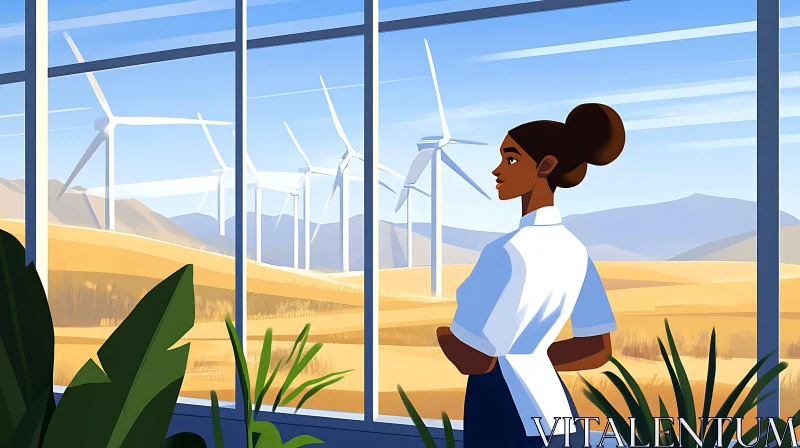 AI ART Woman and Wind Turbines