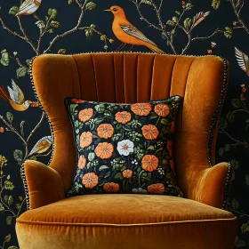 Vintage Armchair with Floral Pillow