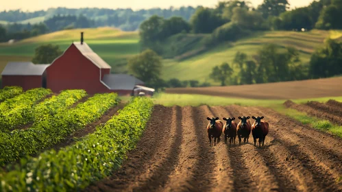 Rural Farm with Cows Grazing
