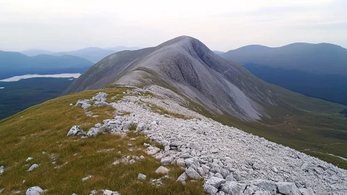 Tranquil Mountain Scene with Lakes and Peaks