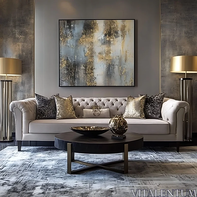 AI ART Elegant Living Room with Modern Art and Chic Decor