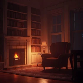 Warm Interior with Armchair and Books