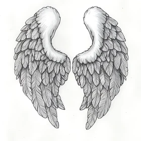 Monochrome Feathered Wings Drawing