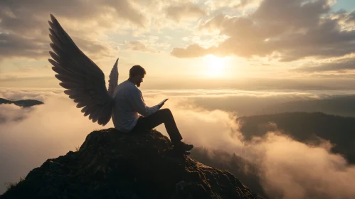 Winged Figure at Sunset