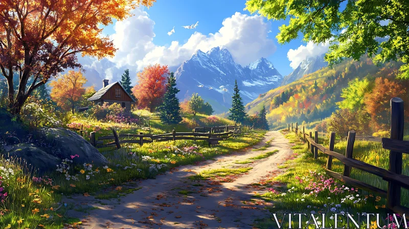 AI ART Autumn Mountain Cabin Retreat