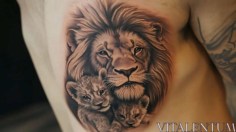 Detailed Lion and Cubs Tattoo Artwork AI Image