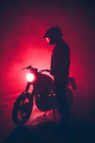 Silhouette of Motorcyclist in Red Light