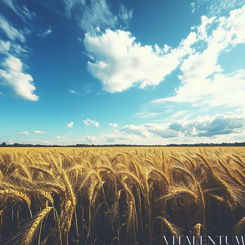 Wheat Field Landscape with Blue Sky AI Image