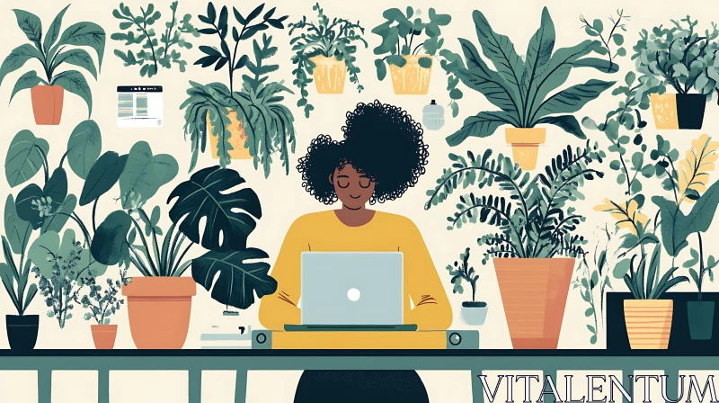 Illustration of Woman in Indoor Garden AI Image