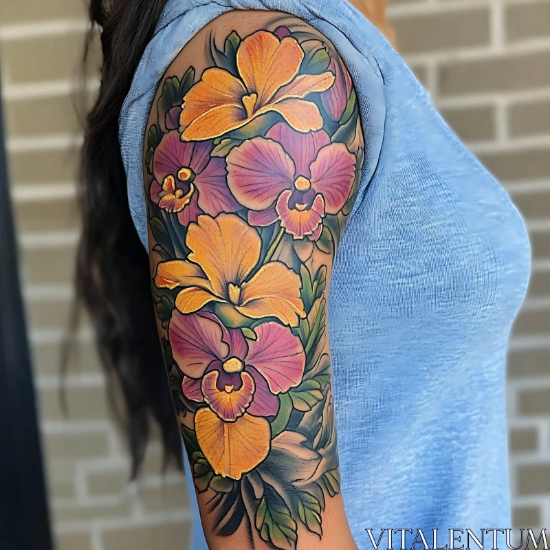 Colorful Flower Arm Tattoo AI Image