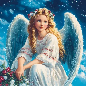 Angel with Flowers and Wings