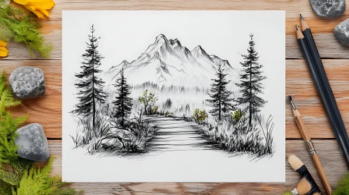 Mountain Landscape Pencil Drawing