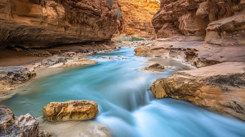 Tranquil Water Flowing Through Rugged Canyon