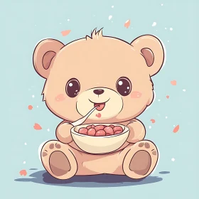 Cartoon Teddy Bear Eating Food