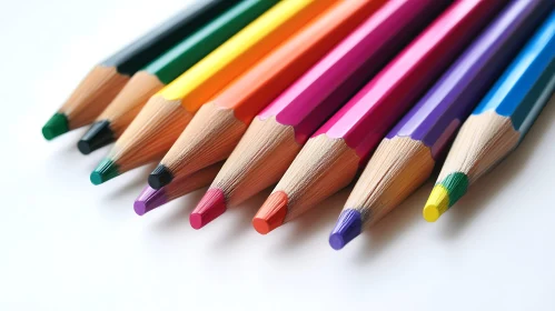 Aligned Colored Pencils on White Background