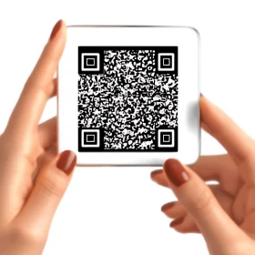 Hands Holding Mobile with QR Code