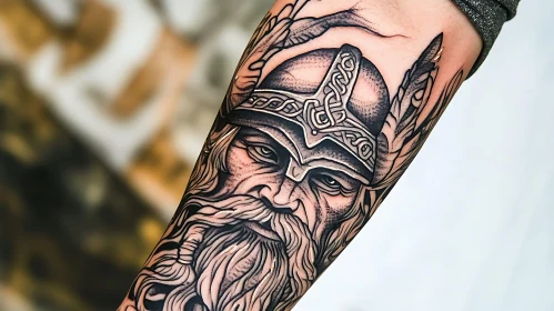 Detailed Arm Tattoo of Viking Warrior