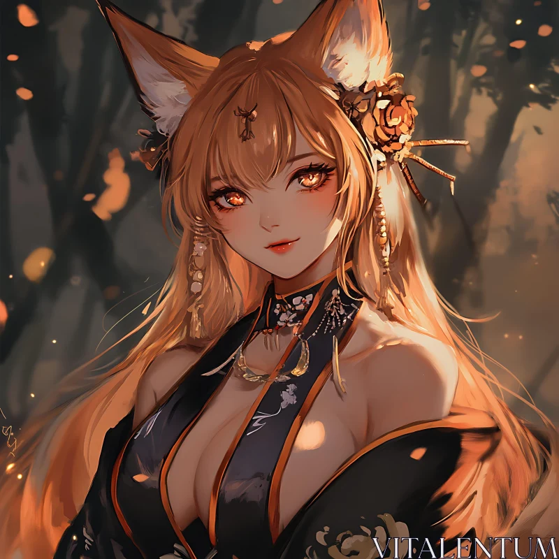 Enchanting Fox Girl Portrait AI Image