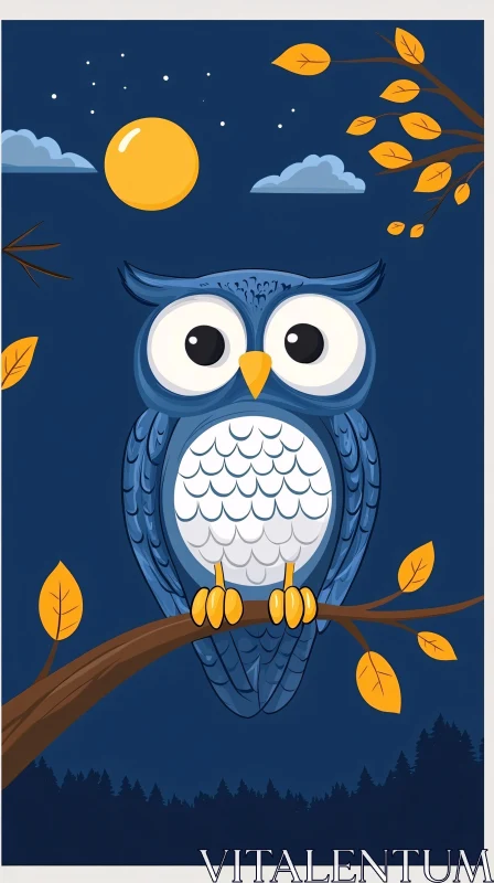 Stylized Owl at Night AI Image