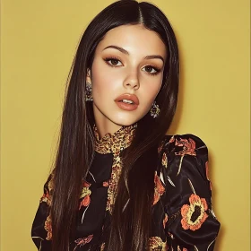 Brunette Beauty in Floral Attire