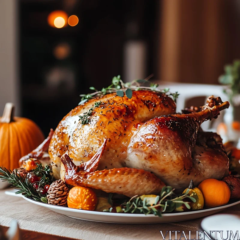 Golden Thanksgiving Turkey with Festive Garnishes AI Image