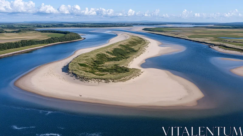 Island Landscape with Winding River AI Image