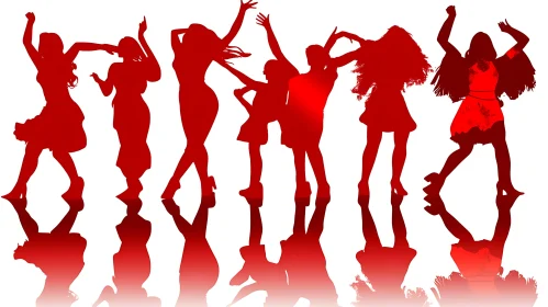 Dancing Women Silhouettes in Red