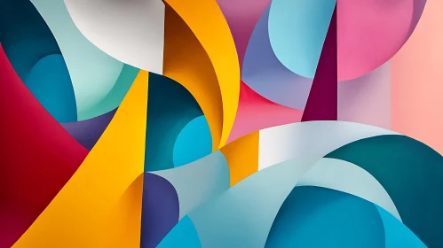 Vibrant Geometric Curved Forms in Abstract Art