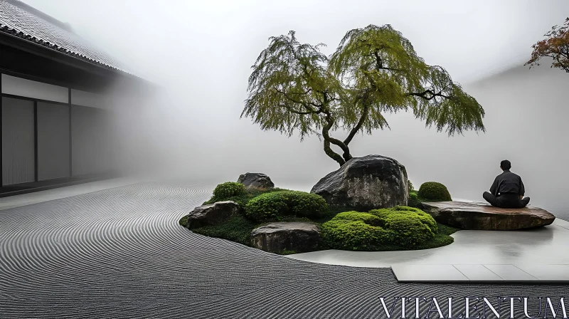 AI ART Mist-Enshrouded Zen Garden Meditation Scene