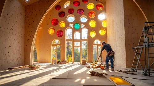 Building Interior with Colorful Windows