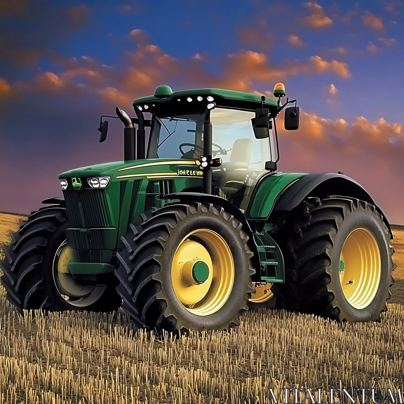 Agricultural Tractor on Farmland AI Image