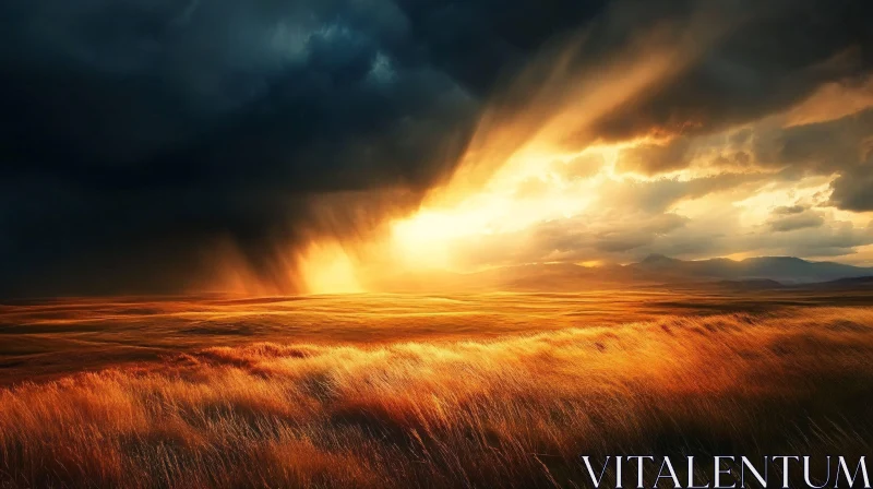 AI ART Sunset Over a Golden Field