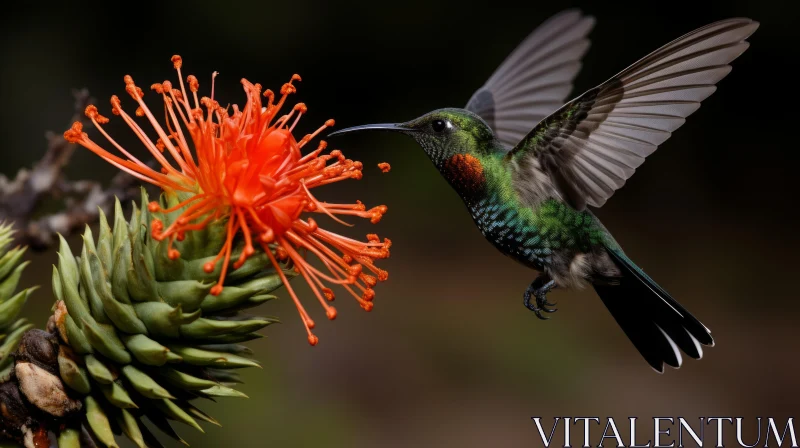 Emerald Hummingbird Feeding from Vibrant Flower - Precisionist Art AI Image