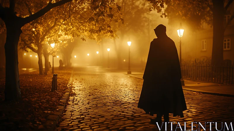 AI ART Mysterious Figure in Foggy Night Scene