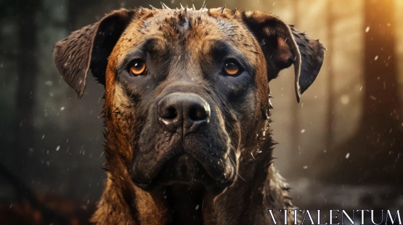 Photorealistic Detailed Portrait of a Dog in Rain AI Image