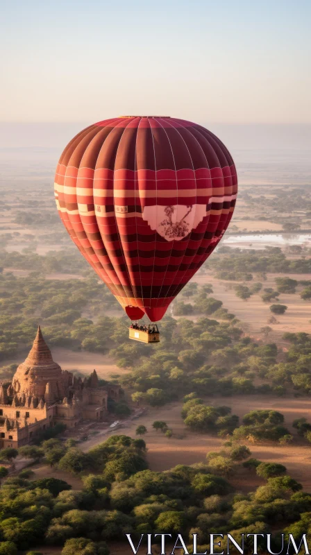 Romantic Hot Air Balloon Soars Above Bagan City AI Image