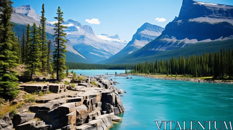 AI ART Tranquil Beauty: Captivating Mountains and River in a Canadian National Park