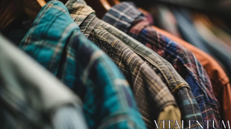 Unique Collection of Plaid Shirts in a Thrift Store AI Image