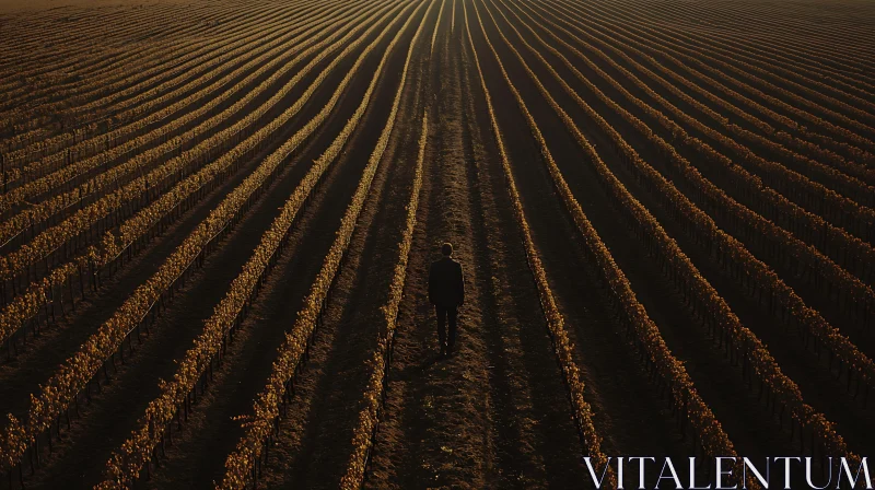 AI ART Man Walking in Vineyard at Sunset