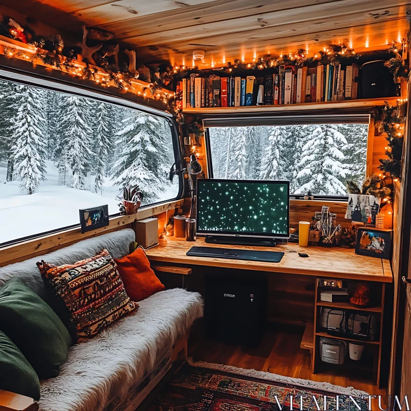 AI ART Snug Interior Overlooking Winter Wonderland