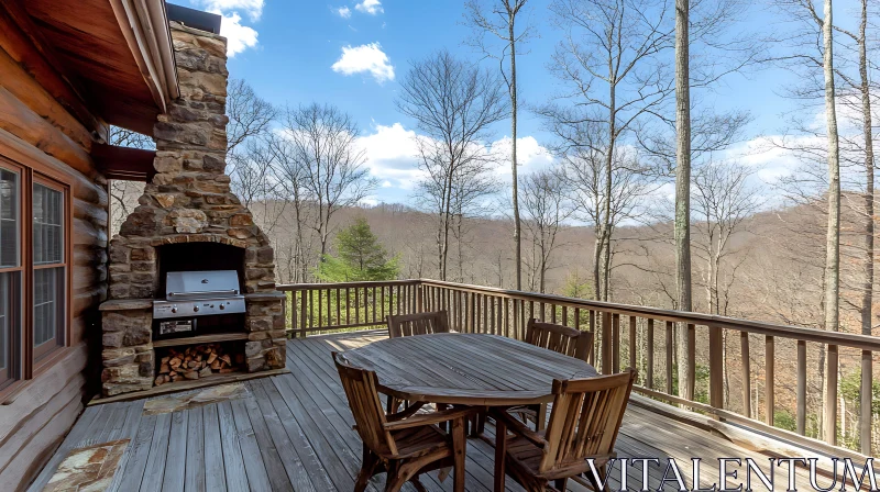 AI ART Rustic Deck with Stone Fireplace