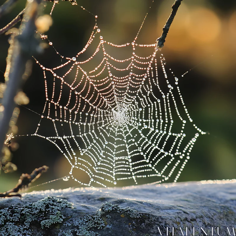 Spider Web with Morning Dew AI Image