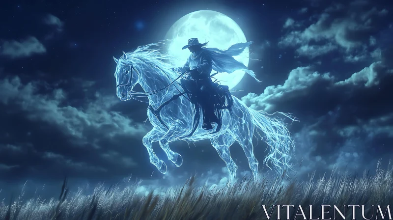 AI ART Mystical Horse Rider in Blue Night