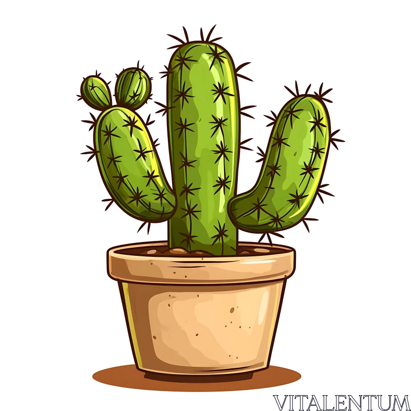 AI ART Cartoon Cactus in Ceramic Pot