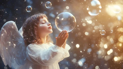 Serene Angel Girl with Bubble