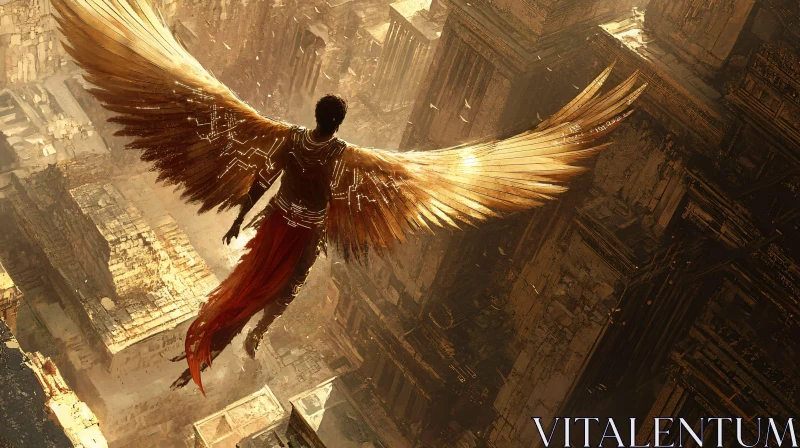 AI ART Golden Wings Over Old Metropolis