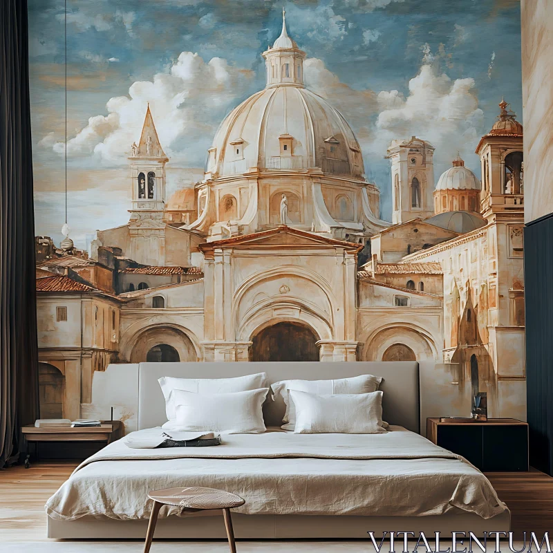 AI ART Bedroom Interior with Classic Building Art