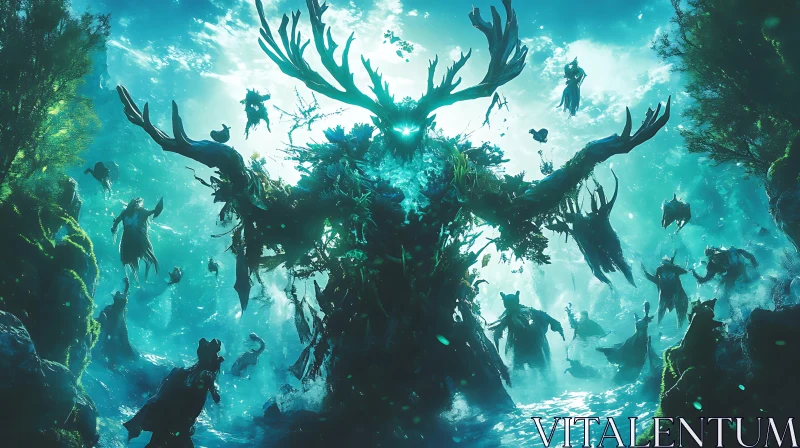 Guardian of the Teal Mystical Forest AI Image