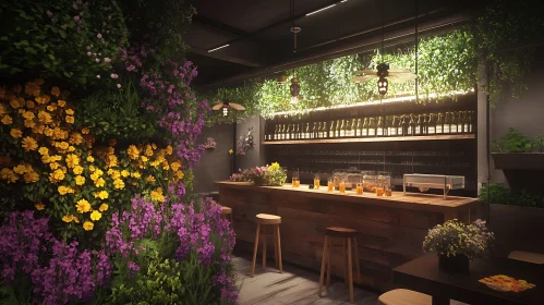 Botanical Bar Interior With Flowers